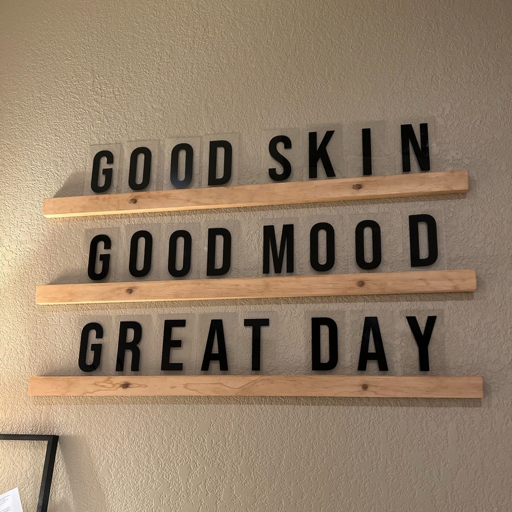 Letter ledge. Black letters. Walnut wood stain.